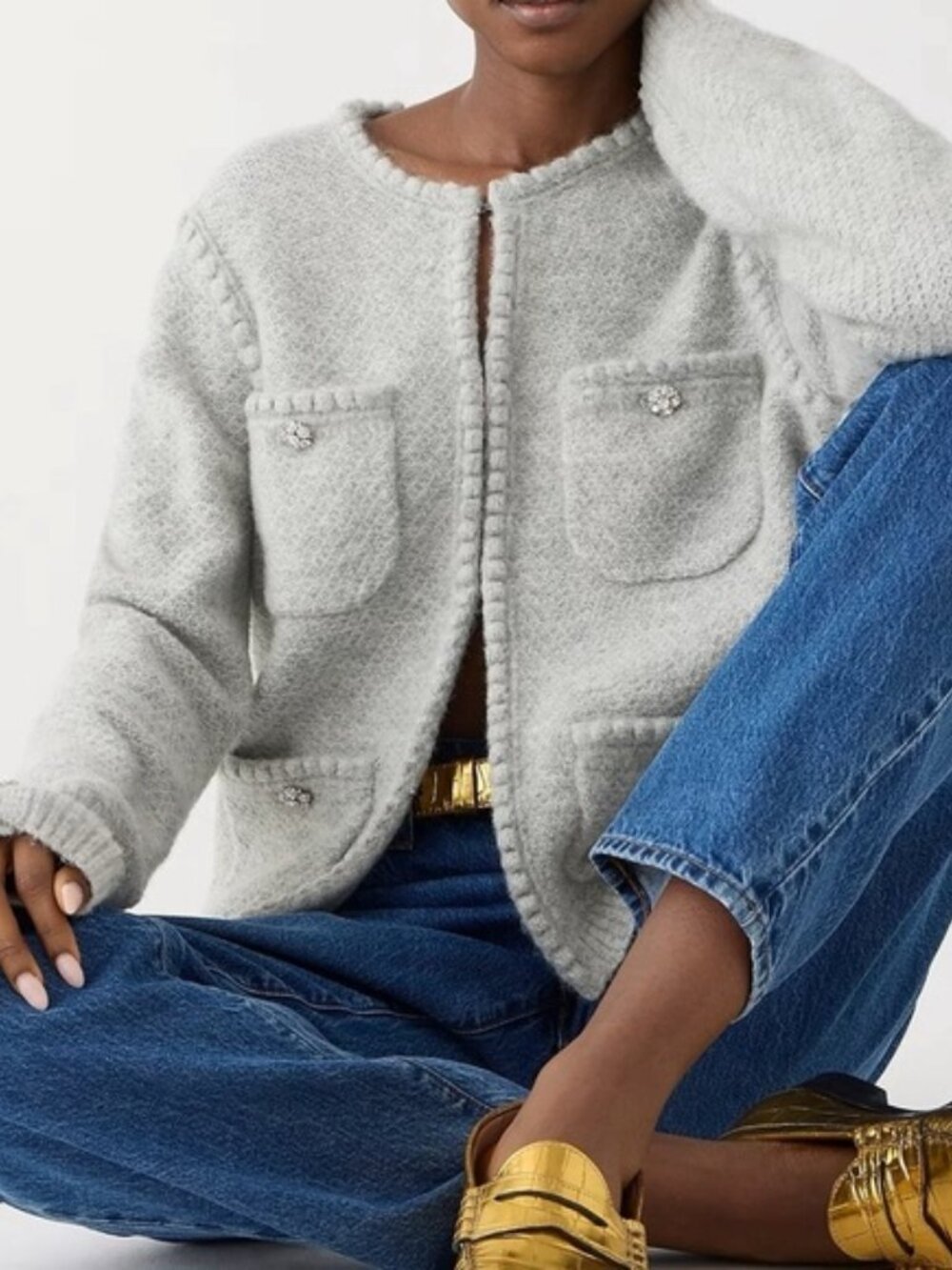 J. Crew Odette Sweater Lady Jacket with Jewel Buttons